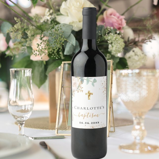 Taufe Blumenjungen Mädchen Name Gold Kreuz Weinetikett (Von Creator hochgeladen)