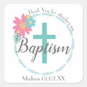 Taufe Blumenregen kreuzen Frühlingsname des Kindes Quadratischer Aufkleber