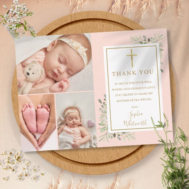 Taufe Blush Pink Danke Postkarte (Baptism Blush Pink Thank You Postcard)