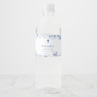 Taufe Botanisch Blau Floral Wasserflaschenetikett