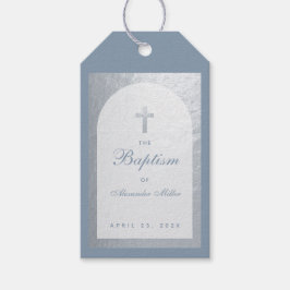 Taufe Boy Dusty Blue Imitats Silver Arch Script Geschenkanhänger
