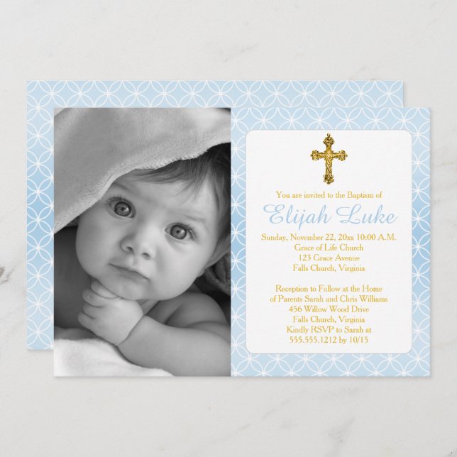 Taufe | Boy Eternity Rings Gold Cross Foto Einladung (Vorne/Hinten)