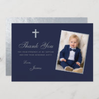 Taufe Boy Foto Imitate Silver Navy Blue Script