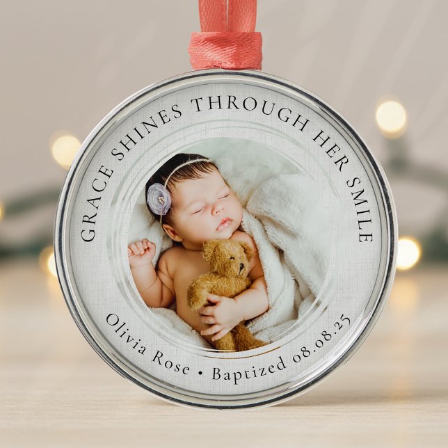 Taufe Boy Girl Foto Keepake Grace Shines Ornament Aus Metall (Von Creator hochgeladen)