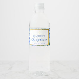 Taufe Boy Moderne Rose Dusty Blue Watercolor Wasserflaschenetikett