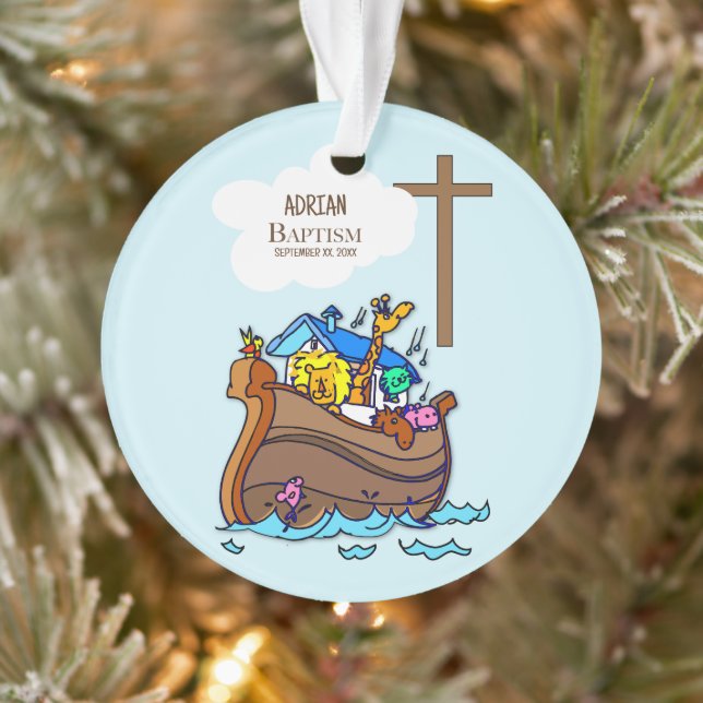 Taufe Boy Noah's Ark, Niedliche Tiere Personalisie Ornament (Baum)