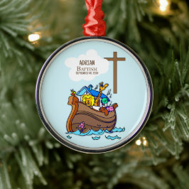Taufe Boy Noah's Ark, Niedliche Tiere Personalisie Ornament Aus Metall