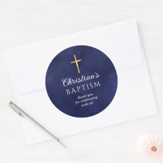 Taufe Boy Royal Blue Vielen Dank Runder Aufkleber