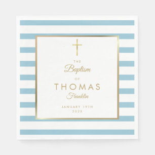 Taufe Christening Blau Streifen Gold Kreuz Serviette