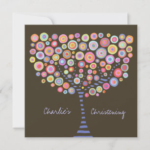 Taufe Christening Circle Tree Retro Einladung