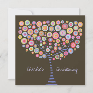 Taufe Christening Circle Tree Retro Einladung
