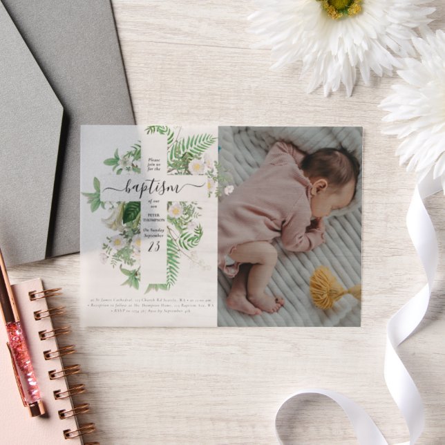 Taufe Christening Cross Green Custom Foto (Hochzeit)