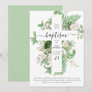 Taufe Christening Cross Green Gender Neutral Einladung