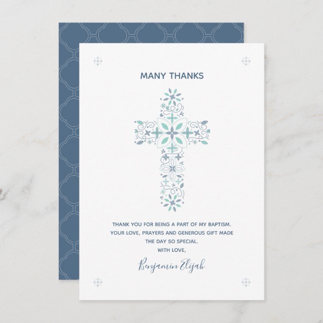 Taufe, Christening Danke, dass du Boys Karte bemer (Vorne/Hinten)