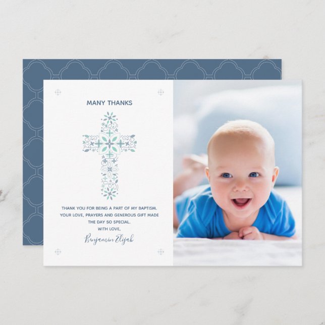 Taufe, Christening Dankeschön Karte - Baby-Foto (Vorne/Hinten)