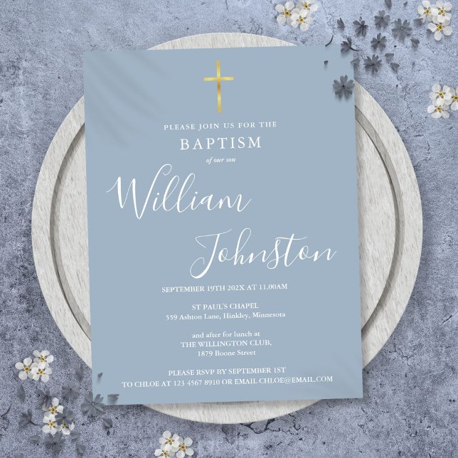 Taufe Christening Dusty Blue Einladung Postkarte (Baptism Christening Dusty Blue Invitation Postcard)