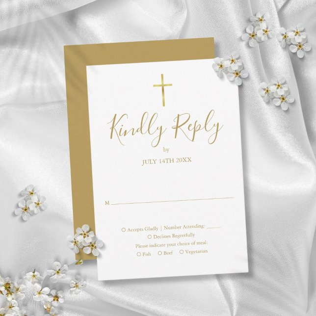 Taufe Christening Erste heilige Kommunion Gold RSVP Karte (Baptism Christening First Holy Communion Gold RSVP Card)