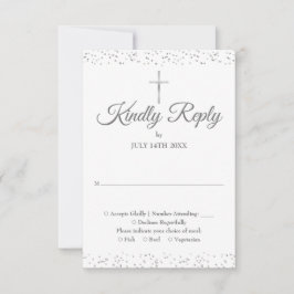 Taufe Christening First Heilige Kommunion Silver RSVP Karte