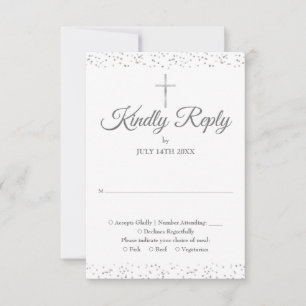 Taufe Christening First Heilige Kommunion Silver RSVP Karte