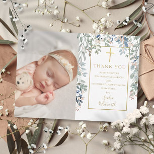 Taufe Christening floral Foliage Foto Gold Dankeskarte