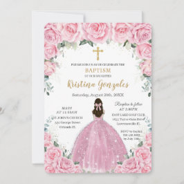 Taufe Christening Girl Pink Floral Gold Cross Einladung