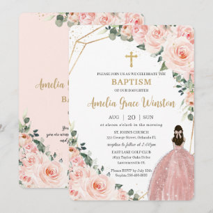 Taufe Christening Gold Blush Blume Girl Einladung