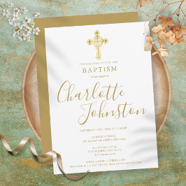 Taufe Christening Gold Cross Signature Script Einladung