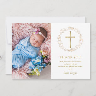 Taufe Christening Gold Floral Girlande Foto Dankeskarte
