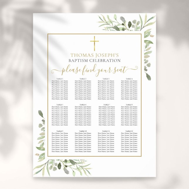 Taufe Christening Greenerity Gold Seating Chart Poster (Von Creator hochgeladen)