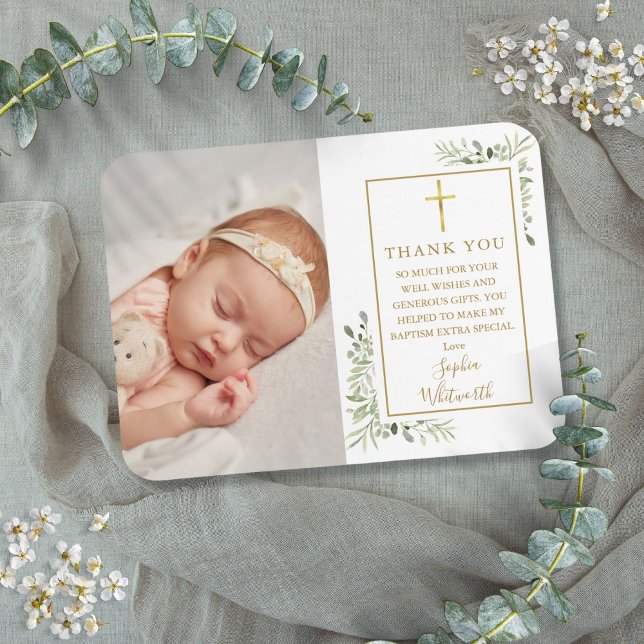 Taufe Christening Greenery Foto Vielen Dank Magnet (Baptism Christening Greenery Photo Thank You Magnet)