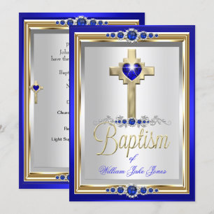 Taufe Christening Jungen oder Mädchen Kreuz Blaue Einladung