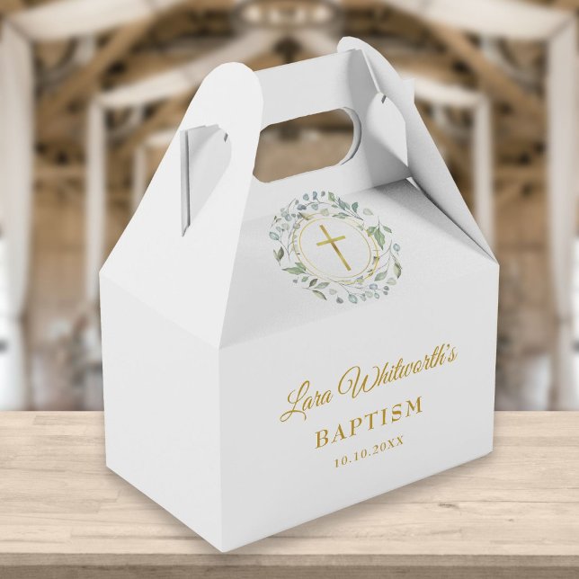 Taufe Christening Laurel Garland Gold Script Geschenkschachtel (Von Creator hochgeladen)