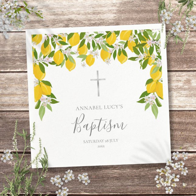 Taufe Christening Lemons Blossom Blumengestein Serviette (Baptism Christening Lemons Blossom Floral Napkins)