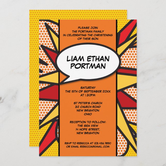 Taufe Christening Modern Fun Typografie Einladung (Vorne/Hinten)