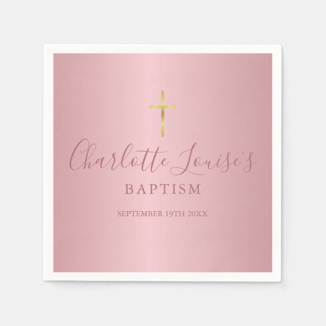 Taufe Christening Moderne Rose Gold Script Napkin Serviette (Vorderseite)