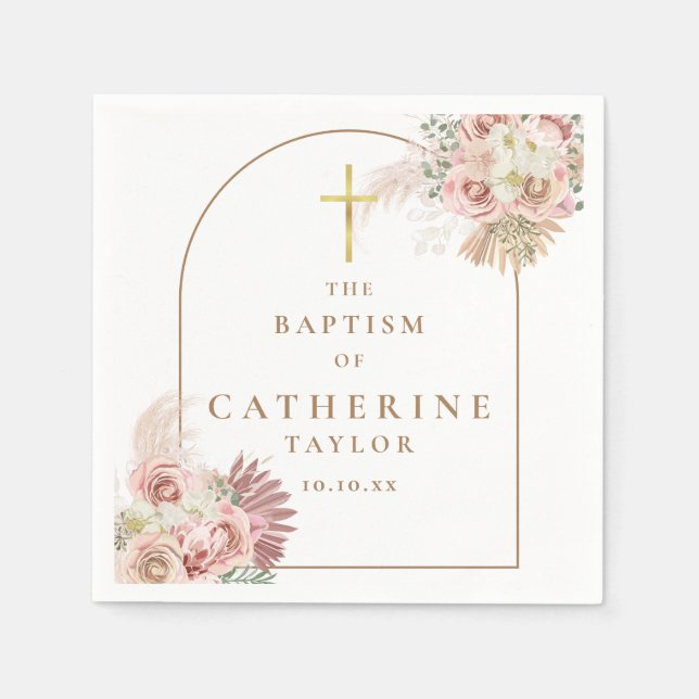 Taufe Christening Pampas Grass Floral Serviette (Vorderseite)