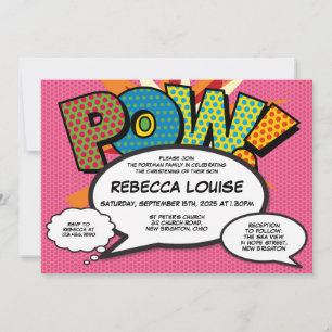 Taufe Christening Pink Fun Modernes Comic Buch Einladung