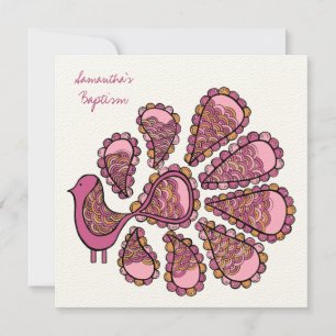 Taufe Christening Pink Peacock Einladung