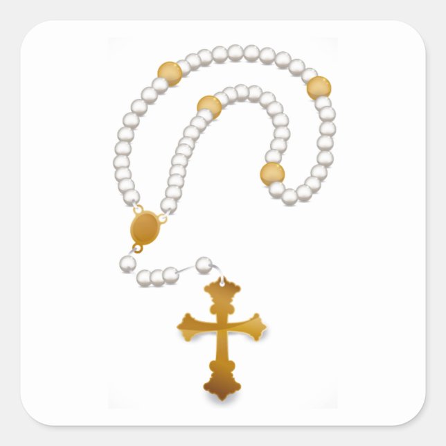 Taufe Christening Religious Event Rosary Cross Quadratischer Aufkleber (Vorderseite)
