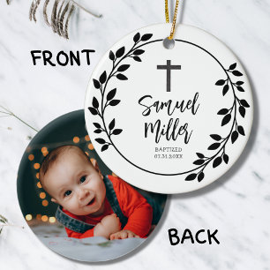 Taufe Christening Schwarze Blätter Keramik Ornament