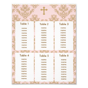 Taufe Christening Seating Chart Gold rosa Damaskus Fotodruck