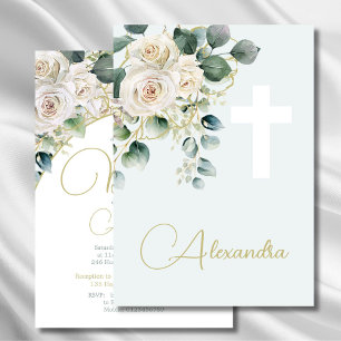 Taufe Christening Soft Green Religious Cross Einladung