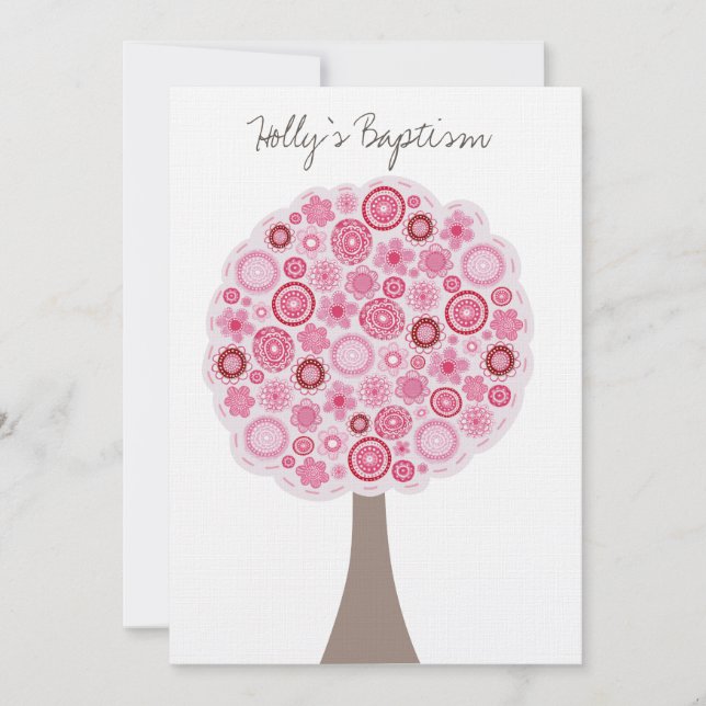 Taufe Christening White Pink Cherry Blossom Tree Einladung (Vorderseite)