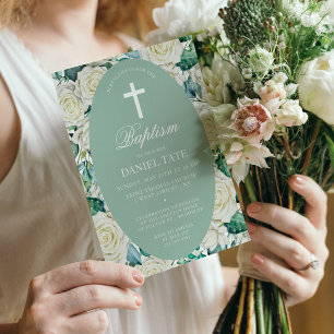 Taufe & Christening WhiteBlumen Eukalyptus Einladung