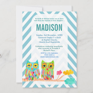 Taufe Christening Zickzack Rainbow Owls laden ein Einladung