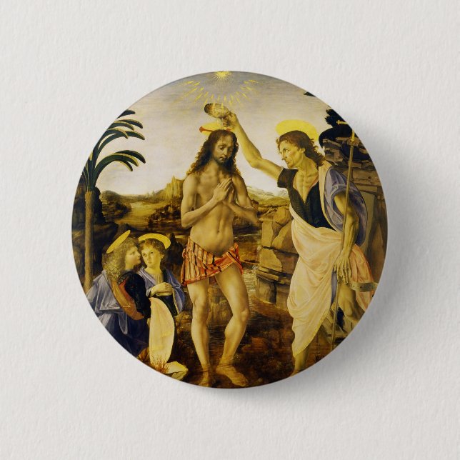 Taufe Christi von Da Vinci und Verrocchio Button (Vorderseite)