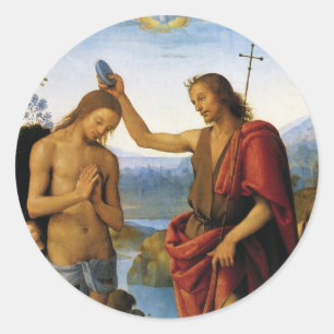 Taufe Christi von Pietro Perugino Runder Aufkleber