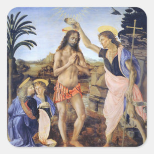 Taufe Christi von Verrocchio, Leonardo da Vinci Quadratischer Aufkleber