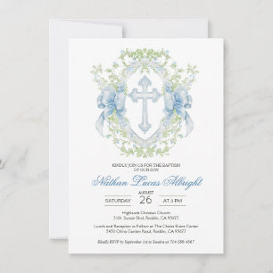 Taufe Cross Wappen Greenery Baby Boy Einladung