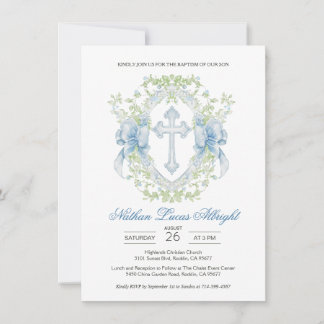 Taufe Cross Wappen Greenery Baby Boy Einladung
